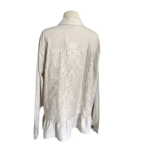 NWT Simply Noelle Shirt Size 12-14 Tan lace Back Ruffle TradWife Boho - Picture 2 of 12